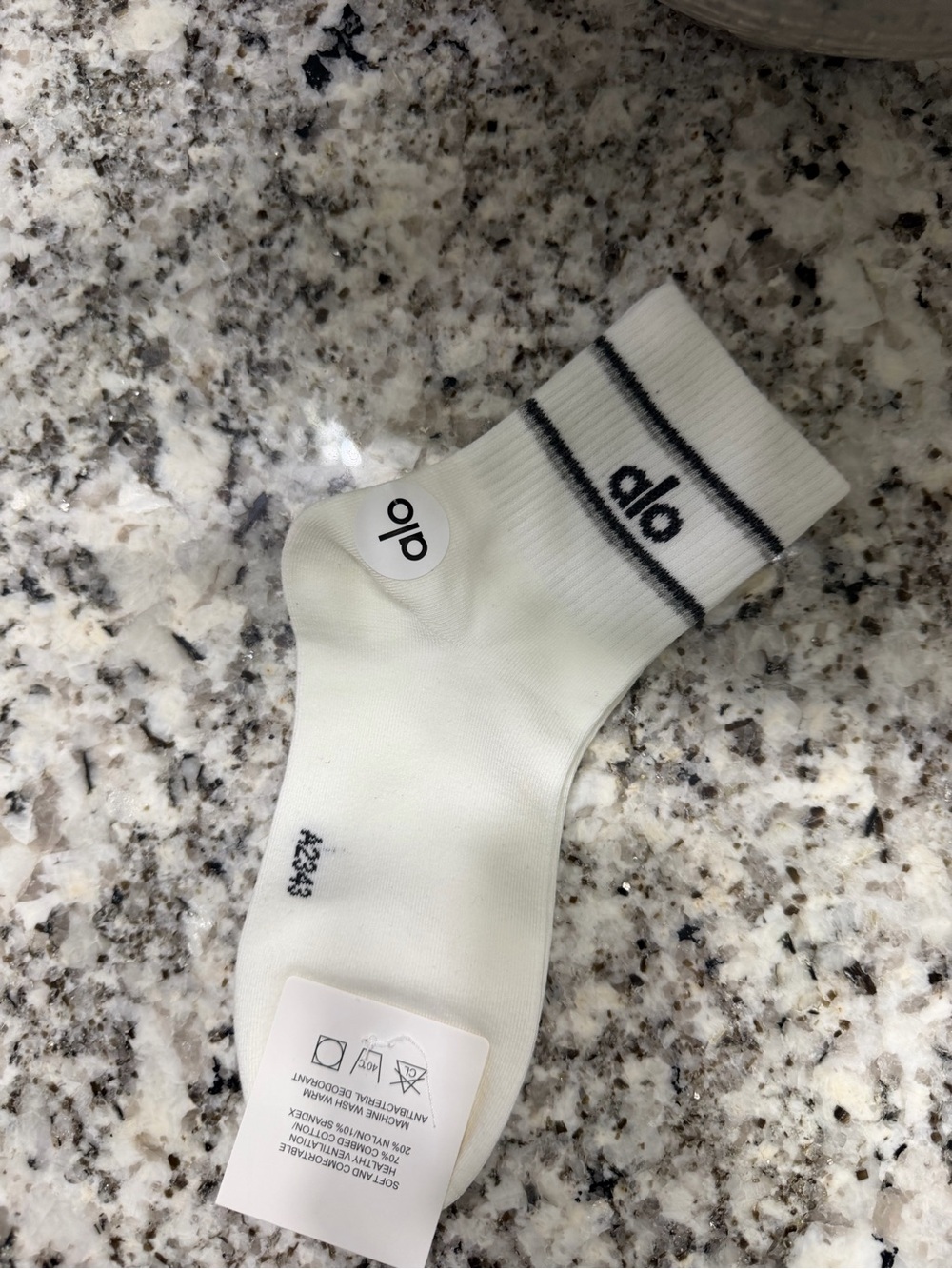 ALO Yoga White Crew Athletic Socks with Black Stripe
